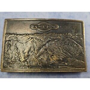 Aspen Bergamot Brass Works Belt Buckle 3.5" Mountains